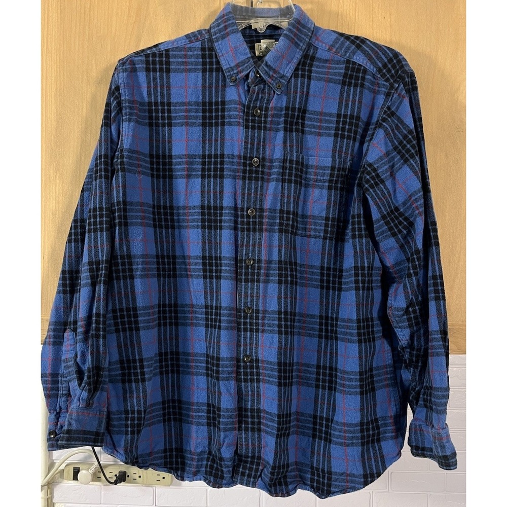 L.L. Bean Men's Blue‎ Plaid Flannel Shirt L-REG Traditional Fit Cotton
